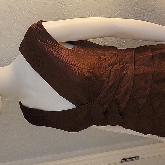 VTG JESSICA HOWARD Metallic Bronze Cascading Ruffle Holiday Party Hoco Dress - Picture 4 of 10